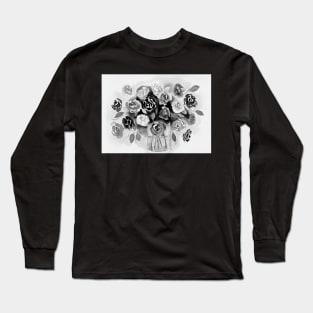 Loose Roses Still Life in Black and White Long Sleeve T-Shirt